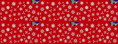 Yapraklı çiçekler ve kırmızı renklerde papatya çiçekleri. Eskiz arkaplan modeli. Raster - stok.