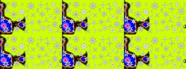 Düz Çiçek Elementleri Tasarımı. Süslü kumaş deseni. Raster illüstrasyonundaki çiçek desenli çizim. Renkli Bahar Teması çizim şablonu.