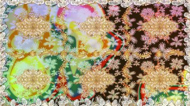 Tarafsız renklerde altın element. Lüks, kraliyet ve Viktorya dönemi konsepti. Süslü raster dekorasyonu. Klasik barok çiçekli, nötr yerine altın desenli..