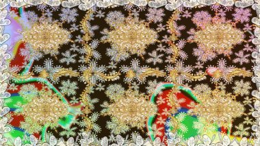 Kahverengi renklerde, altın elementlerle kusursuz klasik desen. Noel, kar tanesi, yeni yıl 2019.