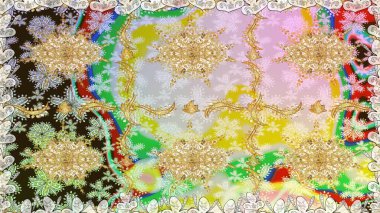 Raster oryantal süs. Altın elementlerle nötr renklerde altın desen. Kusursuz altın desen.