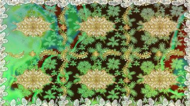 Kusursuz kıvırcık saçlar. Raster altın desen. Doğulu stil, altın elementli yeşil renkte altın desenli arabesk yapar..