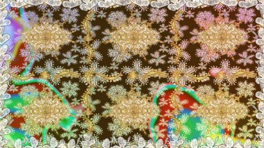 Çiçek süsü kumaş deseni, cam, altın elementlerle kahverengi renklerde çiçek desenli metal. Klasik raster altın pürüzsüz desen.