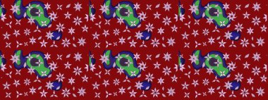 Raster illüstrasyonu. Çiçekli karalama şeklinde Raster çiçek deseni. Kibarca, yaz çiçekleri kırmızı renklerde.