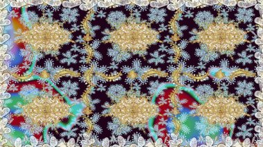 Tarafsız renklerde altın rengi ve altın elementler üzerinde altın pürüzsüz desen. Tarafsız renklerde, altın elementlerle kusursuz klasik desen. Noel, kar tanesi, yeni yıl.