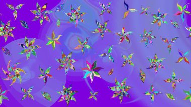 Raster illüstrasyonu. Çiçek ve yapraklı karalama şeklinde Raster çiçek deseni. Yumuşak, bahar çiçekleri menekşe renklerinde.