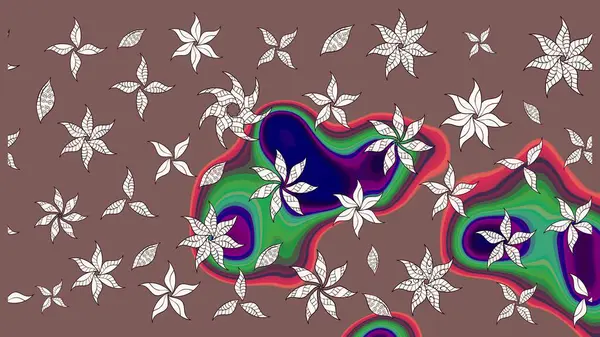 Raster Illustrasyon 'daki Çiçek Deseni' nin son moda çizimi. Renkli Yaz Temalı eskiz kalıbı. Kahverengi renkli çiçekler. Düz Çiçek Elementleri Tasarımı.