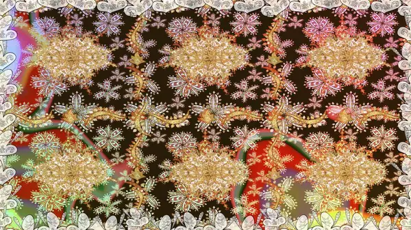 Kusursuz altın desenli bukleler. Altın elementli kahverengi renkler. Doğu tarzı arabesk. Raster illüstrasyonu. Raster altın desen.