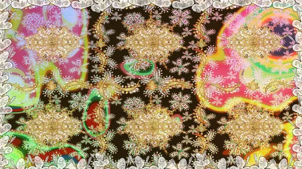 Geleneksel oryantasyon süsü. Kahverengi renklerde altın desenler ve altın elementler. Klasik klasik klasik arka plan. Kusursuz klasik raster altın desenli.