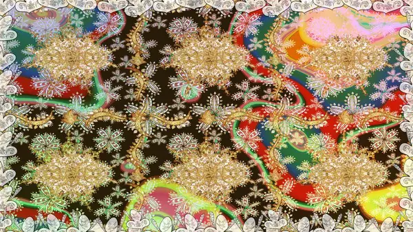 Damask altın soyut çiçek kahverengi renklerde dikişsiz desen. Raster illüstrasyonu. Süsleme.