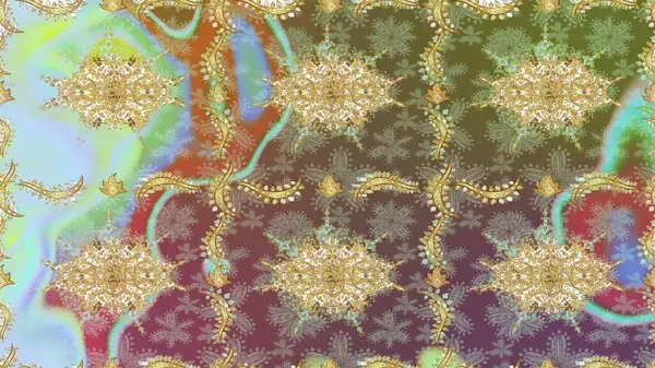 Tarafsız renkler üzerinde klasik oryantal desen. Damask pürüzsüz süsü. Geleneksel raster ve altın desen.