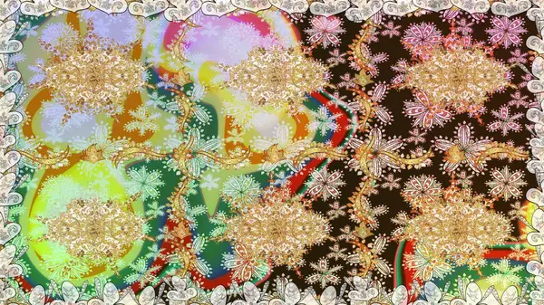 Tarafsız renklerde altın element. Lüks, kraliyet ve Viktorya dönemi konsepti. Süslü raster dekorasyonu. Klasik barok çiçekli, nötr yerine altın desenli..