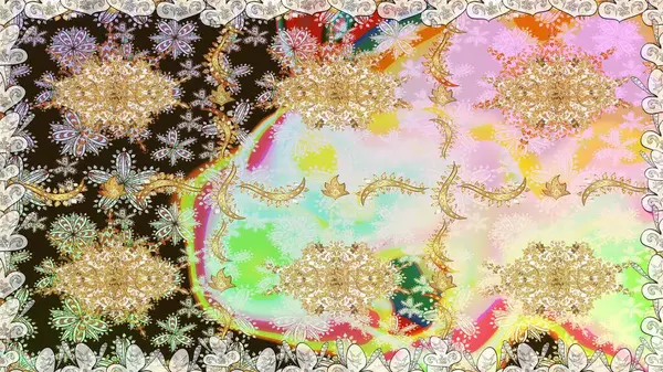 Raster illüstrasyonu. Tarafsız renklerde, altın elementlerle klasik, pürüzsüz desen.