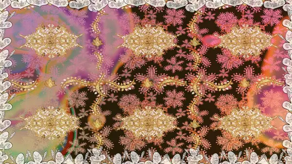 Kahverengi renkli ve altın elementli klasik, pürüzsüz desen. Raster illüstrasyonu.