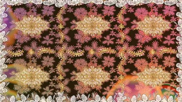 2019 Noel 'i, kar tanesi, yeni yıl. Kahverengi renklerde ve altın elementlerle klasik, pürüzsüz desen.