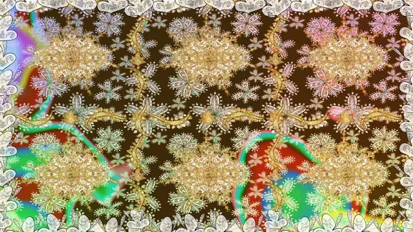 Çiçek süsü kumaş deseni, cam, altın elementlerle kahverengi renklerde çiçek desenli metal. Klasik raster altın pürüzsüz desen.