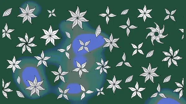 Çiçekli karalama şeklinde Raster çiçek deseni. Yeşil renkli çiçekler. Yumuşak, yaz çiçekli arka plan.