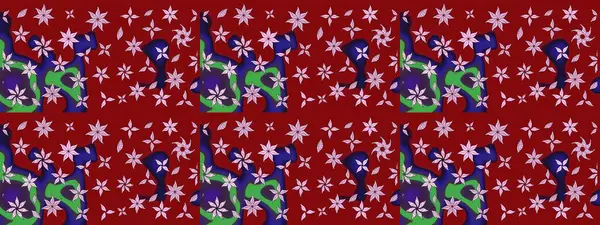 Kırmızı renkte çiçekler. El çizimi çiçekli soyut çizim kalıbı. Raster illüstrasyonu.