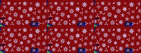 Raster illüstrasyonu. Çiçek süslemeli çizim deseni. Kırmızı renkte çiçekler.