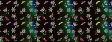 Siyah, gri ve yeşil renkli çiçekler. Kumaş desenli papatya çiçekleri ayrıntıları.