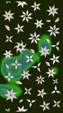 Düz Çiçek Elementleri Tasarımı. Gri renkli çiçekler. Renkli Bahar Teması eskiz kalıbı. Raster illüstrasyonu. Çiçekli çiçek deseni, suluboya..