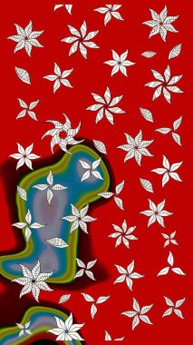 Kırmızı renkte çiçekler. Kumaş desenli papatya çiçekleri ayrıntıları.