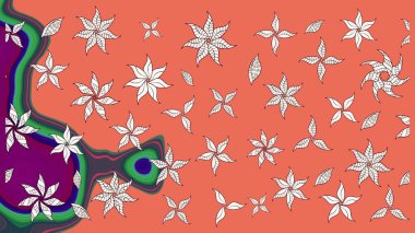 Modern çiçek arkaplanı. Renkli çiçekleri ve turuncu yaprakları olan harika bir çiçek deseni. Halk tarzı. Moda baskıları için zarif bir şablon.