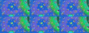 Kumaş, tekstil, duvar kağıdı baskısı için. Miles Fleur, süslü püslü bir süs. Raster illüstrasyonu. Eski usul. Eskiz geçmişi. Tomurcukları papatya çiçekleri olan sevimli bir çiçek deseni..