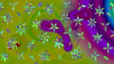 Çiçek buketleriyle klasik bir eskiz şekli. Yeşil renklerde. Raster illüstrasyonu.