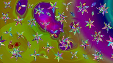 Raster illüstrasyonu. Yeşil renkte çiçek çizimi. Şatafatlı bahar bahçesi dokusu. Çiçek deseni. Yeşil renkte çiçekler.