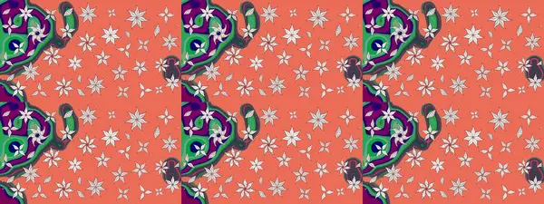 Raster hisseleri. Eskiz arkaplan modeli. Turuncu üzerine çiçekler. Suluboya, elle çizilmiş.