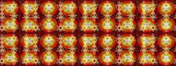 Sihirli kırmızı, kahverengi ve sarı tatil soyut arka plan yıldız ve düşen kar taneleri. Raster illüstrasyonu. Noel kırmızı, kahverengi ve sarılar.