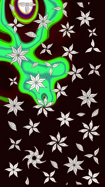 Siyah renkli çiçekler. Raster illüstrasyonunda çiçek deseni çizimi.