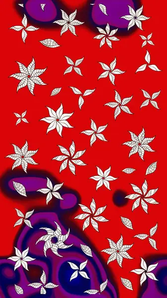 Çiçekli karalama şeklinde Raster çiçek deseni. Kırmızı renkte çiçekler. Yumuşak, bahar çiçekli arka plan.