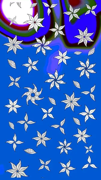 Raster illüstrasyonu. Mavi renkli Asya tekstili. Suluboya çiçekli çiçek deseni.