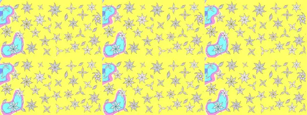 Renkli Bahar Teması eskiz kalıbı. Güzel kumaş deseni. Düz Çiçek Elementleri Tasarımı. Çiçek desenli çizim. Asya tekstil tarzında. Raster illüstrasyonu.