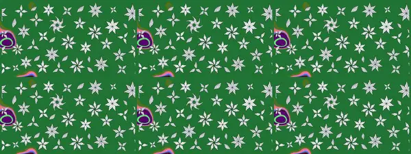 Raster illüstrasyonu. Raster illüstrasyonundaki çiçek desenli çizim. Güzel kumaş deseni. Yeşil renklerde.
