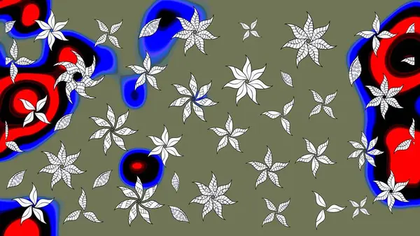 Yeşil renkli çiçekler. Hediye ambalaj kağıdı, tebrik kartları, posterler ve pankart tasarımı. Raster düz çiçek çizim deseni.