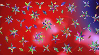 Asya tekstil tarzında. Kırmızı renkte çiçekler. Düz Çiçek Elementleri Tasarımı. Çiçek desenli çizim. Renkli Bahar Teması eskiz kalıbı. Raster illüstrasyonu.