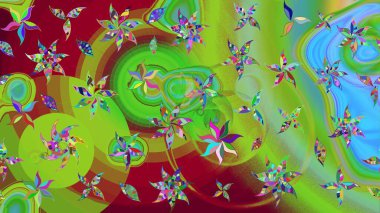 Raster illüstrasyonundaki çiçek desenli çizim. Yeşil renkte çiçekler.