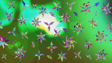 Kumaş desenli papatya çiçeği detayı. Yeşil renkte çiçekler.