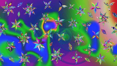 Çiçekli karalama şeklinde Raster çiçek deseni. Raster illüstrasyonu. Yumuşak, yaz çiçekleri yeşil renklerde.