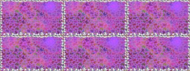 Duvar kağıtları, web sayfası geçmişi, yüzey dokuları, tekstil için mükemmel. Mor, mor ve pembe renklerdeki kusursuz çiçek desenli arka plan. Resimlerde tropik kelebekler görülür. Raster..