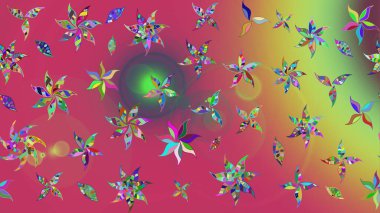 Çiçek ve yapraklı karalama şeklinde Raster çiçek deseni. Raster illüstrasyonu. Nazikçe, bahar çiçekleri pembe renklerde.