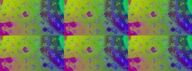 Raster illüstrasyonundaki çiçek desenli çizim. Yeşil renkte çiçekler.