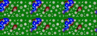 Raster illüstrasyonu. Şirin çiçekli eskiz deseni ve yeşil renkli yapraklar, suluboya çiçek deseni, duvar kağıdı, kart veya kumaş için fayanslı.