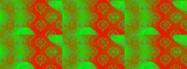 Çiçekli zambaklar kusursuz bir arka plan. Çiçek tasarımı için inanılmaz bir kolaj cenneti tarzı. Parlak çiçekli kolaj çiçekleri yeşil, turuncu ve kırmızı.