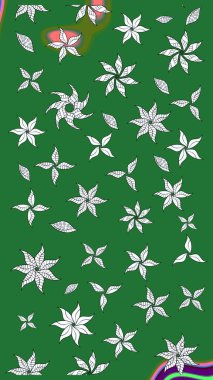 Tropik çiçek desenleri. Raster illüstrasyonu. Yeşil renkte çiçekler.