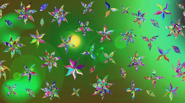 Yumuşak, yeşil renkli bahar çiçekleri. Raster çiçekleri klasik tarzda çizilmiş. Raster illüstrasyonu. Çiçekli yumuşak çizim deseni.