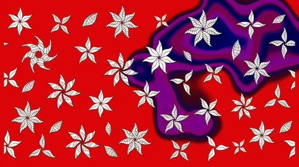 Kırmızı renkte çiçekler. Raster illüstrasyonu. Çiçek desenli çizim. Raster illüstrasyonu. Asya tekstil tarzında.